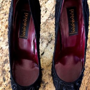 Donna Karan Black Passementerie Suede Pumps